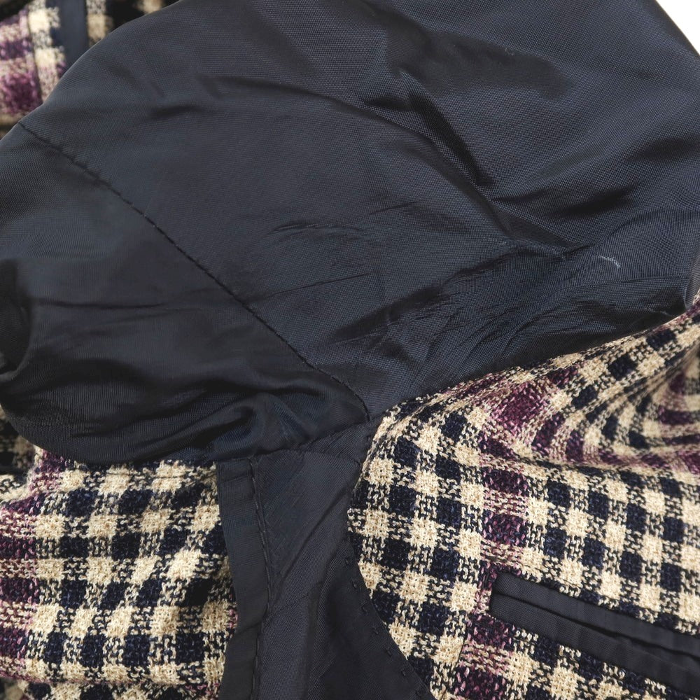 【中古】タリアトーレ TAGLIATORE ウールシルクナイロンリネン チェック 2B カジュアルジャケット ライトベージュxネイビー【サイズ48】【 状態ランクB 】【 メンズ 】