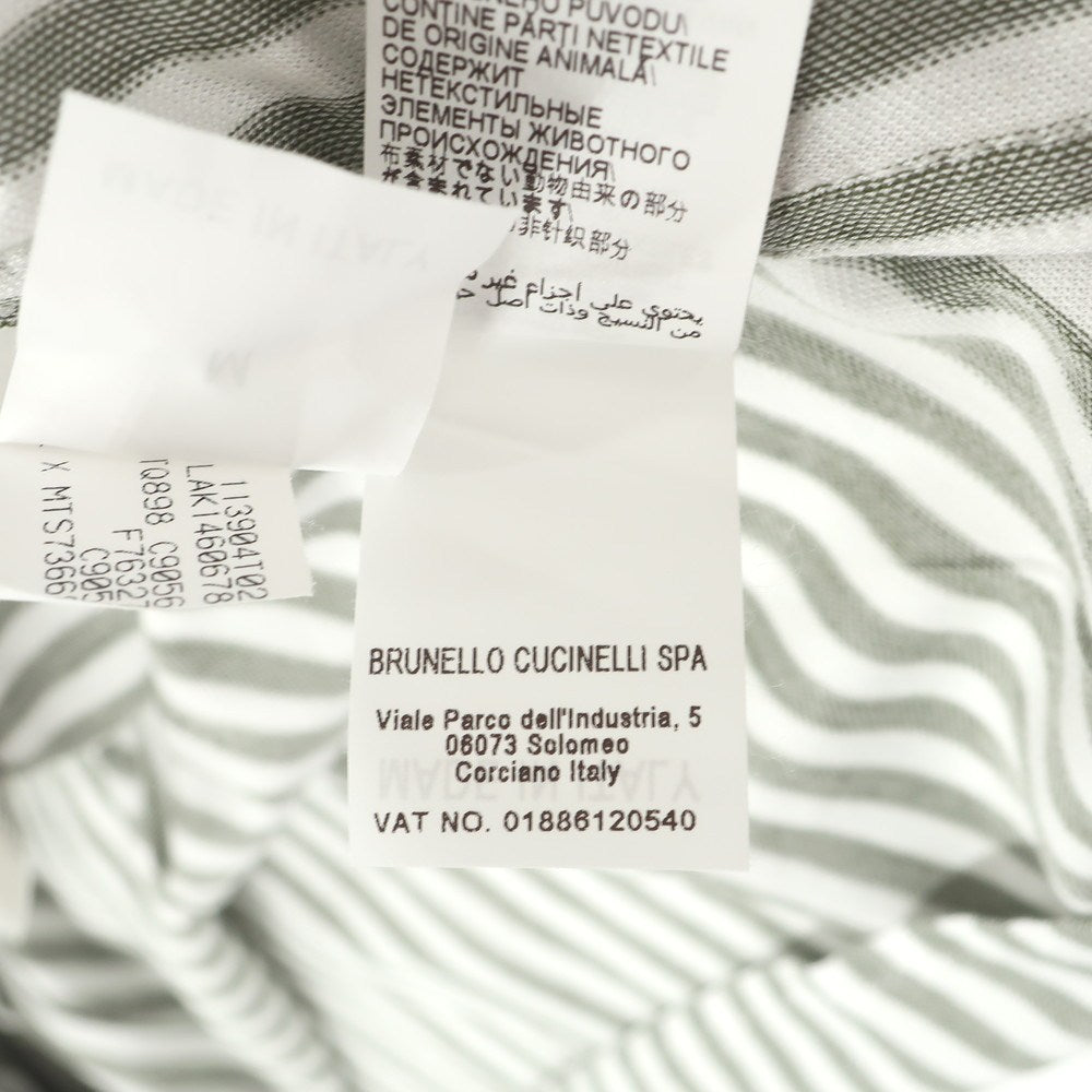 【中古】ブルネロクチネリ Brunello Cucinelli コットン ストライプ ワイドカラー カジュアルシャツ オリーブxホワイト【サイズＭ】【 状態ランクA 】【 メンズ 】