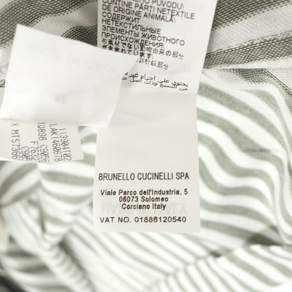 【中古】ブルネロクチネリ Brunello Cucinelli コットン ストライプ ワイドカラー カジュアルシャツ オリーブxホワイト【サイズＭ】【 状態ランクA 】【 メンズ 】