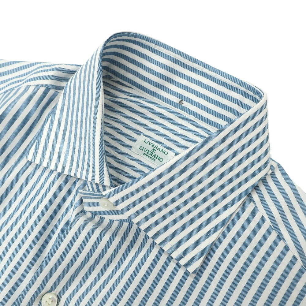 【中古】リベラーノ&amp;リベラーノ LIVERANO&amp;LIVERANO コットン ストライプ セミワイドカラー ドレスシャツ ダークブルーxホワイト【サイズ41】【 状態ランクB 】【 メンズ 】