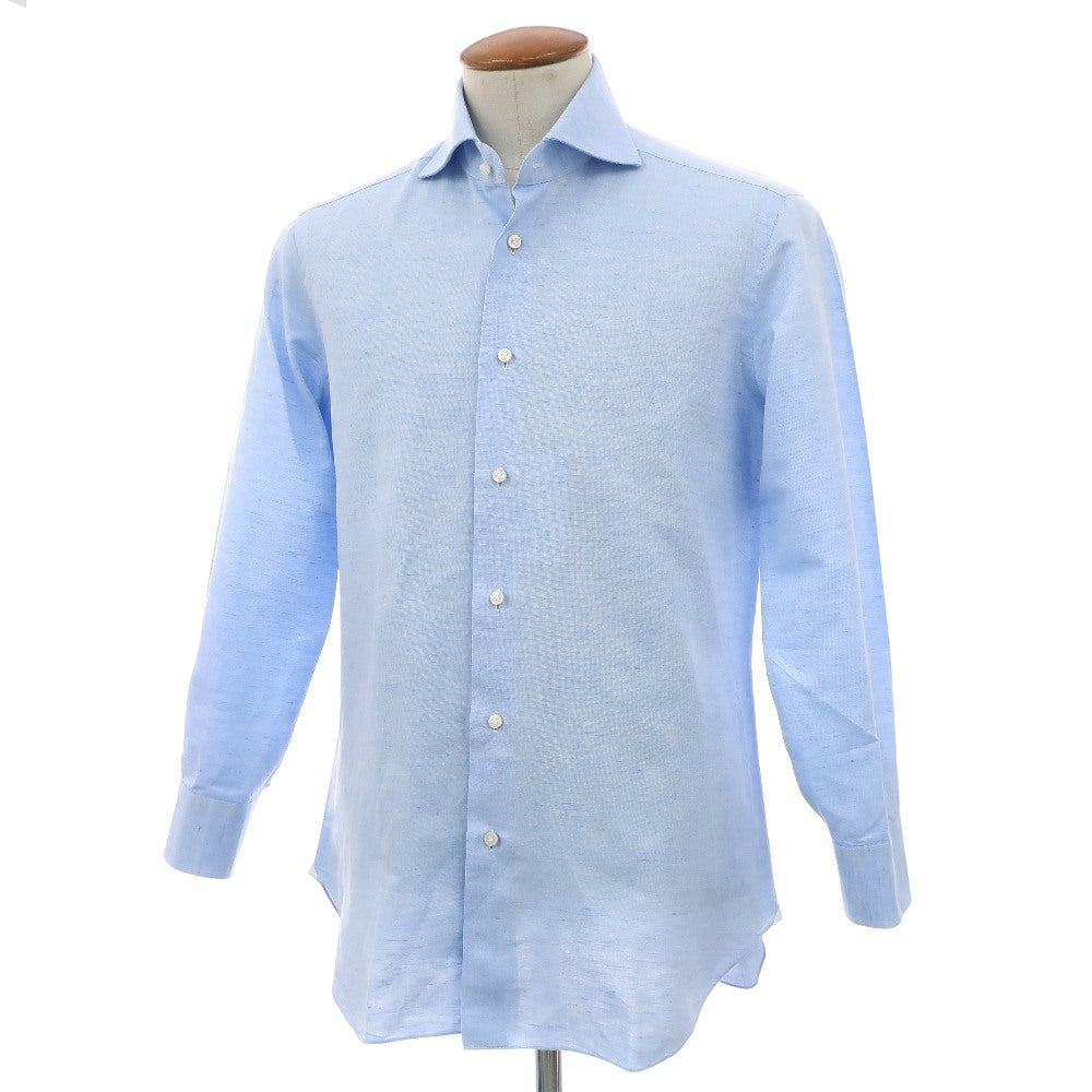 【中古】バルバ BARBA コットンリネン ワイドカラー ドレスシャツ ライトブルー【サイズ40】【 状態ランクA 】【 メンズ 】