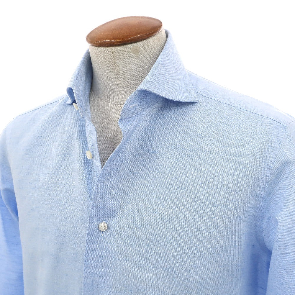 【中古】バルバ BARBA コットンリネン ワイドカラー ドレスシャツ ライトブルー【サイズ40】【 状態ランクA 】【 メンズ 】