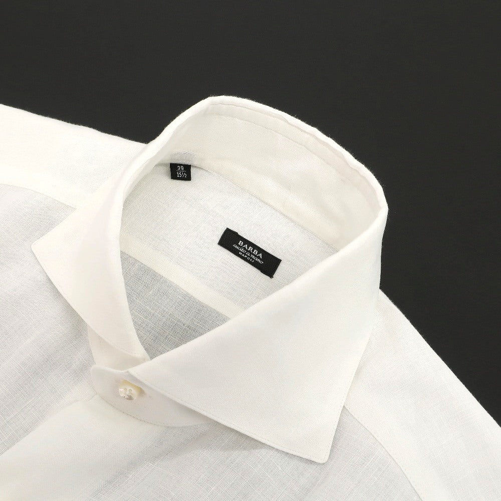 【中古】バルバ BARBA リネン ホリゾンタルカラー ドレスシャツ ホワイト【サイズ39】【 状態ランクB 】【 メンズ 】