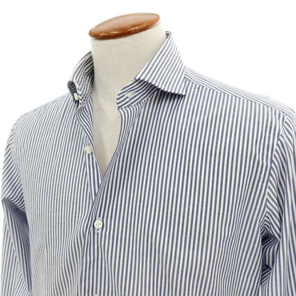 【SALE30%OFF/返品不可】【中古】バルバ BARBA コットン ストライプ ワイドカラー ドレスシャツ ネイビーxホワイト【 サイズ40 】【 状態ランクA 】【 メンズ 】