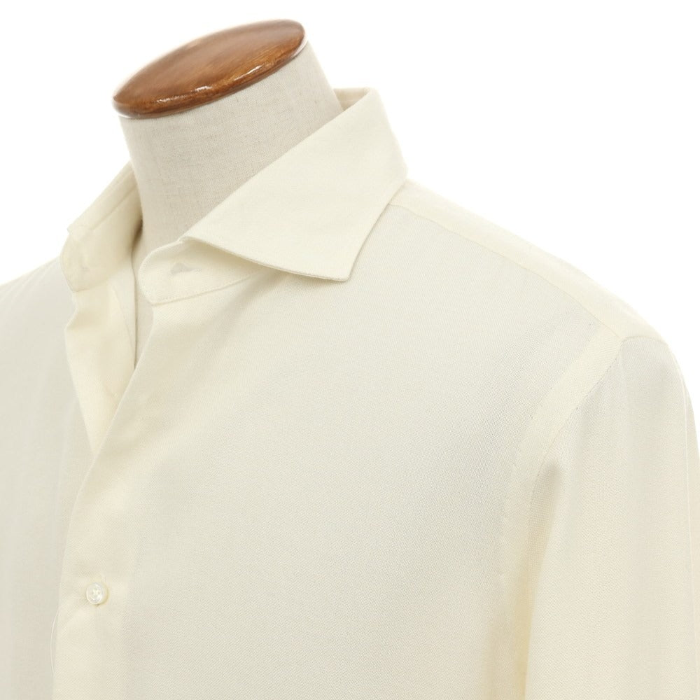 【中古】バルバ BARBA レーヨンウール ワイドカラー ドレスシャツ アイボリー【サイズ40】【 状態ランクB 】【 メンズ 】