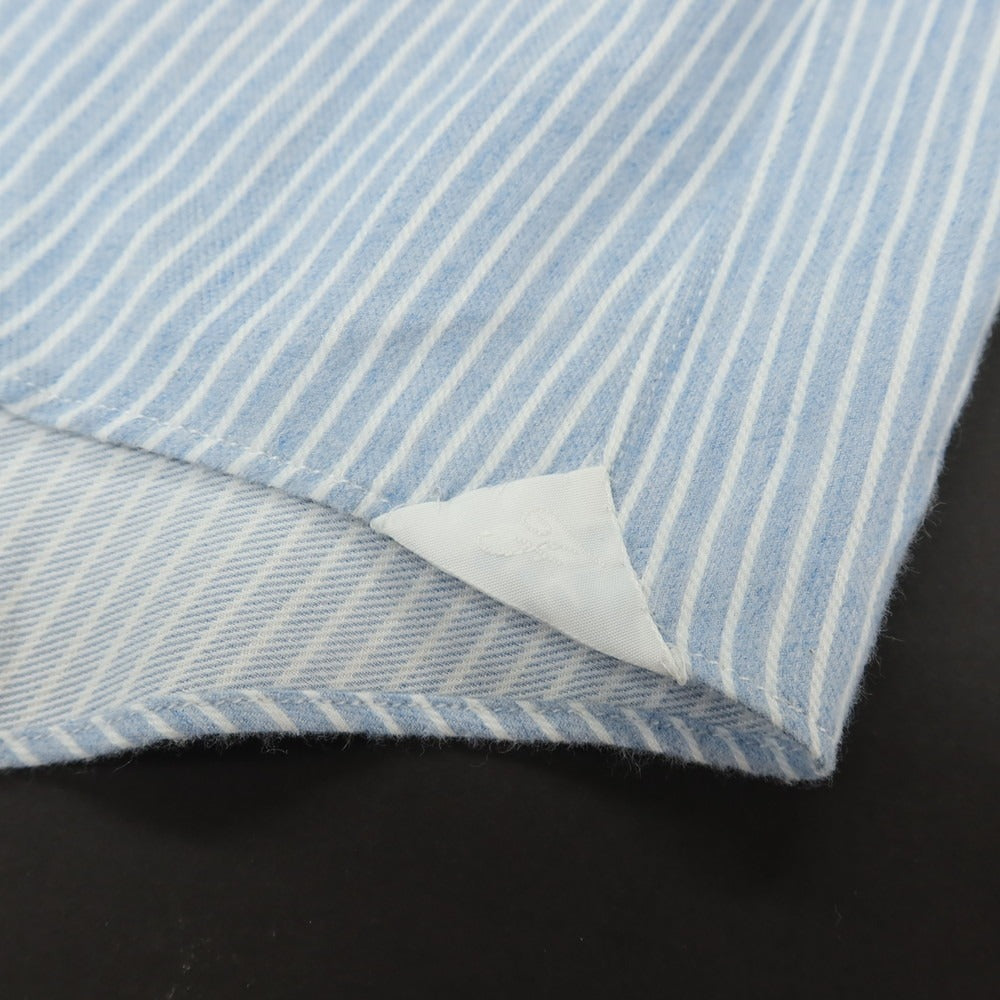 【中古】フィナモレ Finamore コットンカシミヤ ストライプ セミワイドカラー カジュアルシャツ ライトブルーxホワイト【サイズL】【 状態ランクB 】【 メンズ 】