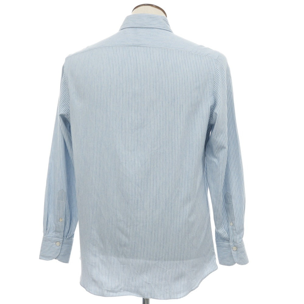 【中古】フィナモレ Finamore コットンカシミヤ ストライプ セミワイドカラー カジュアルシャツ ライトブルーxホワイト【サイズL】【 状態ランクB 】【 メンズ 】