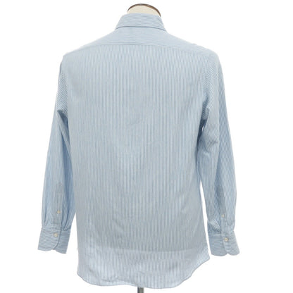 【中古】フィナモレ Finamore コットンカシミヤ ストライプ セミワイドカラー カジュアルシャツ ライトブルーxホワイト【サイズL】【 状態ランクB 】【 メンズ 】