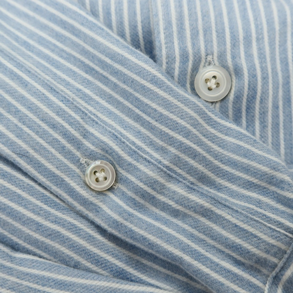 【中古】フィナモレ Finamore コットンカシミヤ ストライプ セミワイドカラー カジュアルシャツ ライトブルーxホワイト【サイズL】【 状態ランクB 】【 メンズ 】
