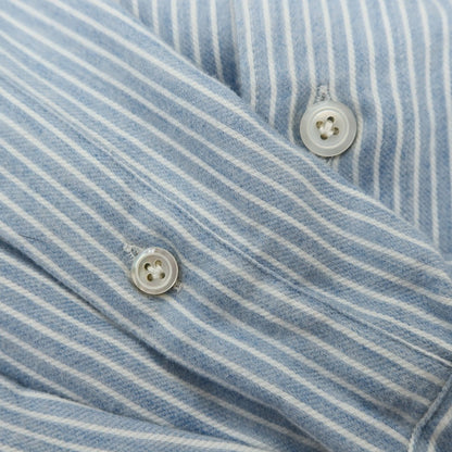 【中古】フィナモレ Finamore コットンカシミヤ ストライプ セミワイドカラー カジュアルシャツ ライトブルーxホワイト【サイズL】【 状態ランクB 】【 メンズ 】