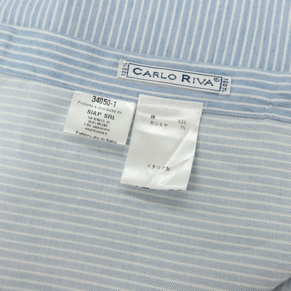 【中古】フィナモレ Finamore コットンカシミヤ ストライプ セミワイドカラー カジュアルシャツ ライトブルーxホワイト【サイズL】【 状態ランクB 】【 メンズ 】