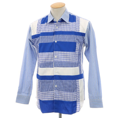 【中古】【未使用】コムデギャルソンシャツ COMME des GARCONS SHIRT 2025年秋冬 ストライプ チェック パッチワーク カジュアルシャツ ブルー系【サイズXS】【 状態ランクS 】【 メンズ 】