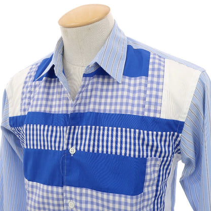 【中古】【未使用】コムデギャルソンシャツ COMME des GARCONS SHIRT 2025年秋冬 ストライプ チェック パッチワーク カジュアルシャツ ブルー系【サイズXS】【 状態ランクS 】【 メンズ 】