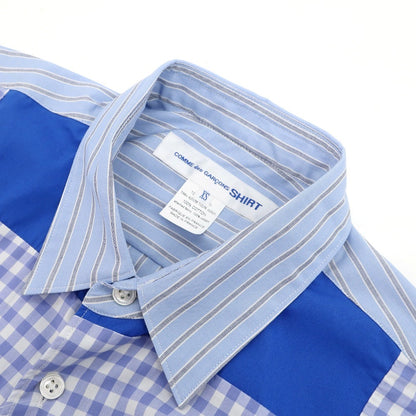 【中古】【未使用】コムデギャルソンシャツ COMME des GARCONS SHIRT 2025年秋冬 ストライプ チェック パッチワーク カジュアルシャツ ブルー系【サイズXS】【 状態ランクS 】【 メンズ 】
