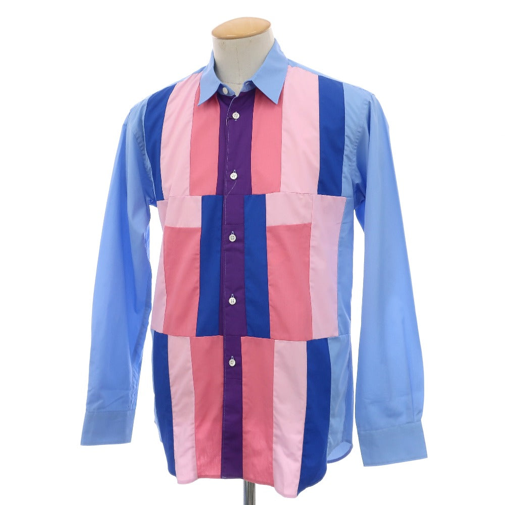 【中古】【未使用】コムデギャルソンシャツ COMME des GARCONS SHIRT 2025年秋冬 コットン パッチワーク カジュアルシャツ ブルーxピンク【サイズS】【 状態ランクS 】【 メンズ 】