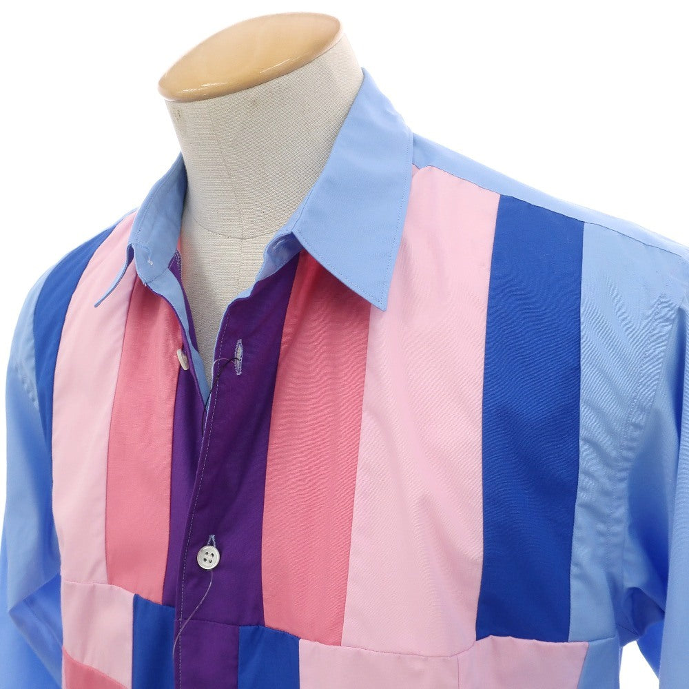 【中古】【未使用】コムデギャルソンシャツ COMME des GARCONS SHIRT 2025年秋冬 コットン パッチワーク カジュアルシャツ ブルーxピンク【サイズS】【 状態ランクS 】【 メンズ 】