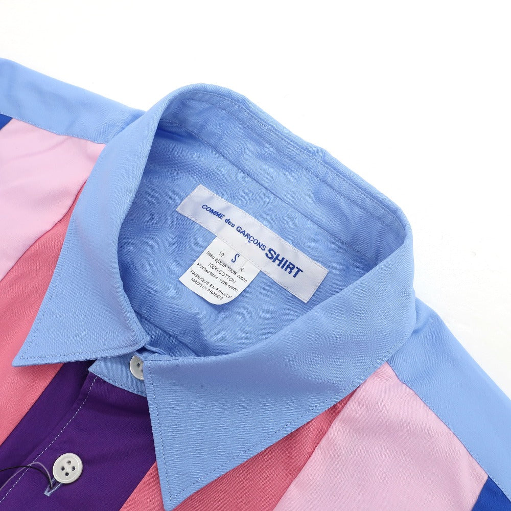 【中古】【未使用】コムデギャルソンシャツ COMME des GARCONS SHIRT 2025年秋冬 コットン パッチワーク カジュアルシャツ ブルーxピンク【サイズS】【 状態ランクS 】【 メンズ 】