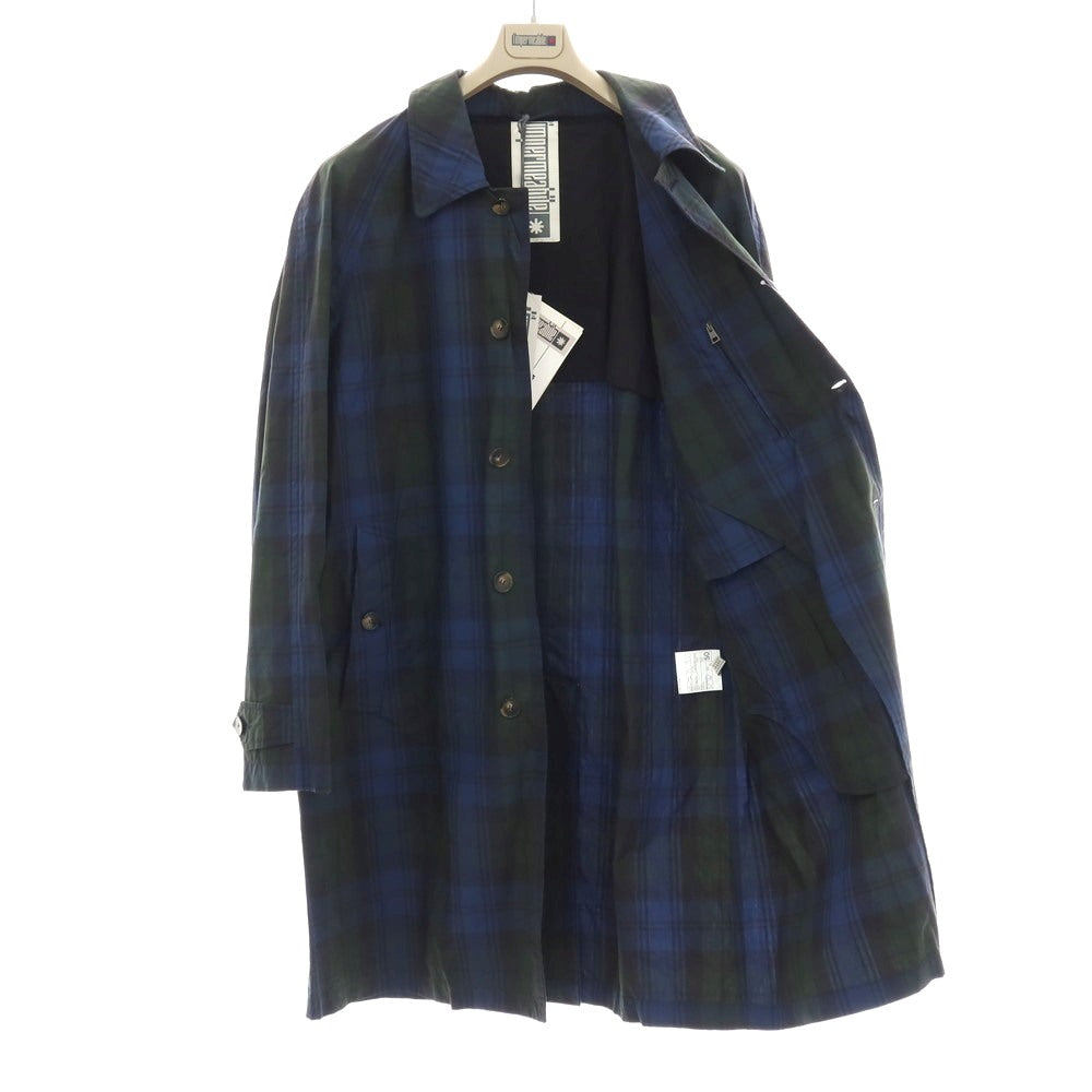 【新品】リンペルメアビレ l’impermeabile NEW DEAN ワックスコットン チェック ステンカラーコート ネイビーxグリーン【サイズ50】【 状態ランクN 】【 メンズ 】