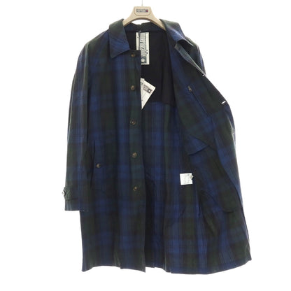 【新品】リンペルメアビレ l’impermeabile NEW DEAN ワックスコットン チェック ステンカラーコート ネイビーxグリーン【サイズ50】【 状態ランクN 】【 メンズ 】