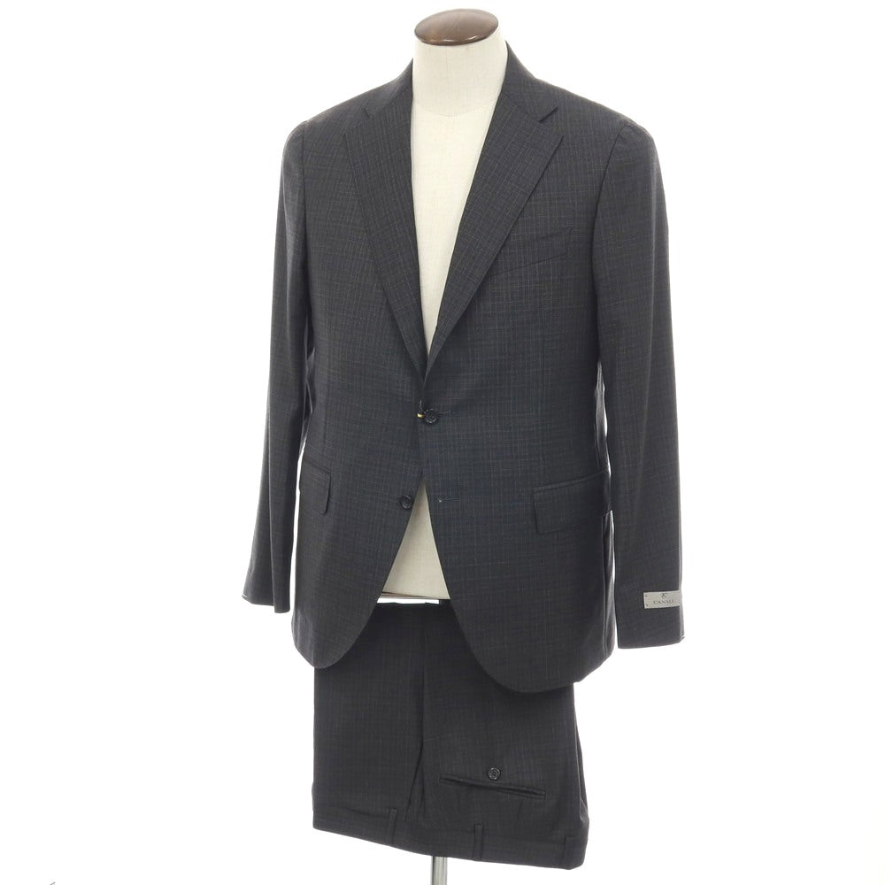 【新品アウトレット】カナーリ CANALI ウール チェック 3B 3つボタンスーツ グレーxダークブラウン【サイズ52】【 状態ランクN- 】【 メンズ 】