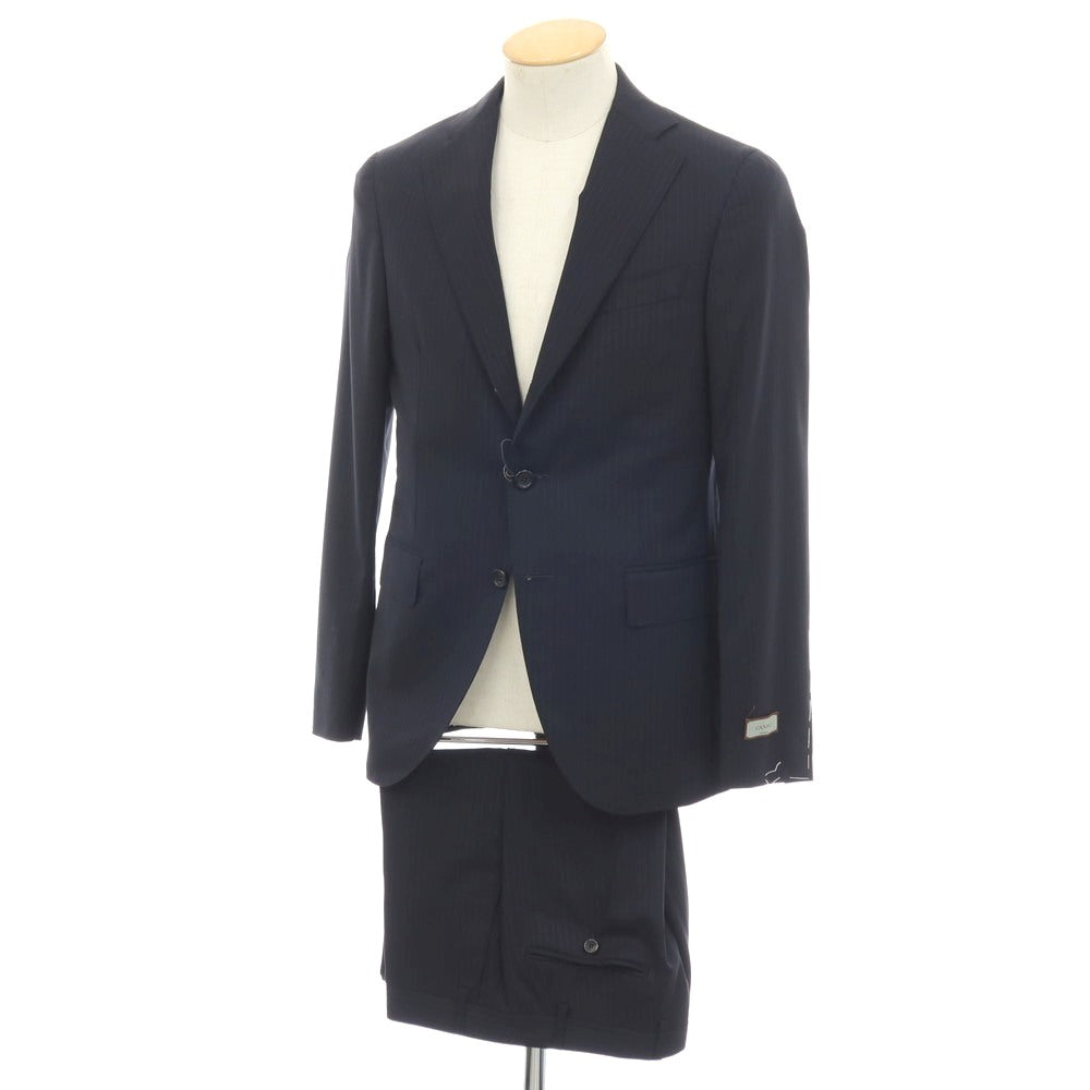 【新品】カナーリ CANALI ウール ピンストライプ 3B 3つボタンスーツ ダークネイビーxネイビーブルー【サイズ44】【 状態ランクN 】【 メンズ 】