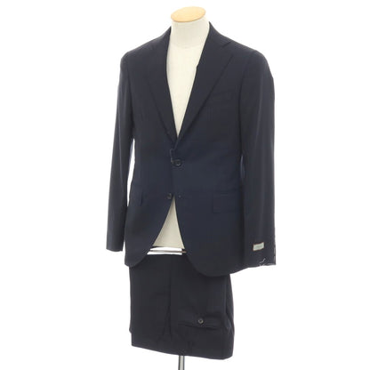 【新品】カナーリ CANALI ウール ピンストライプ 3B 3つボタンスーツ ダークネイビーxネイビーブルー【サイズ44】【 状態ランクN 】【 メンズ 】