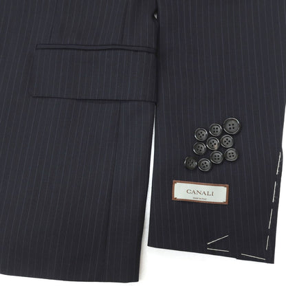 【新品】カナーリ CANALI ウール ピンストライプ 3B 3つボタンスーツ ダークネイビーxネイビーブルー【サイズ44】【 状態ランクN 】【 メンズ 】