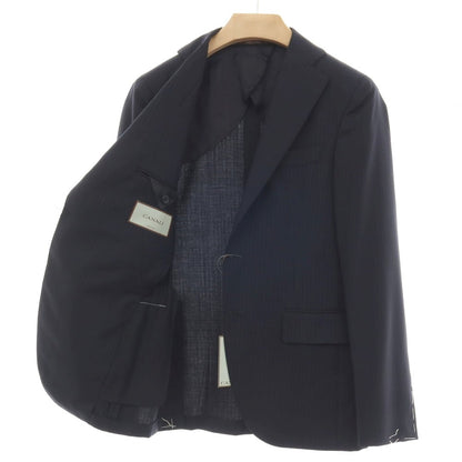 【新品】カナーリ CANALI ウール ピンストライプ 3B 3つボタンスーツ ダークネイビーxネイビーブルー【サイズ44】【 状態ランクN 】【 メンズ 】