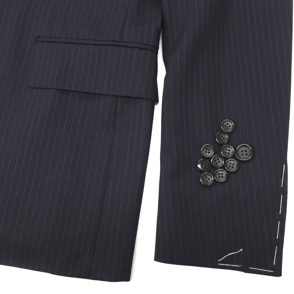 【新品】カナーリ CANALI ウール ピンストライプ 3B 3つボタンスーツ ダークネイビーxネイビーブルー【サイズ44】【 状態ランクN 】【 メンズ 】
