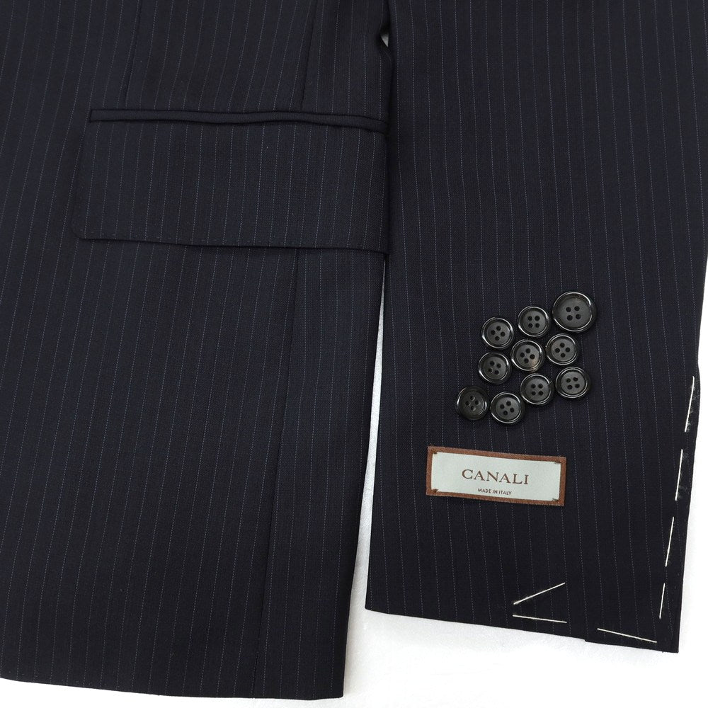 【新品】カナーリ CANALI ウール ピンストライプ 3B 3つボタンスーツ ダークネイビーxネイビーブルー【サイズ50】【 状態ランクN 】【 メンズ 】
