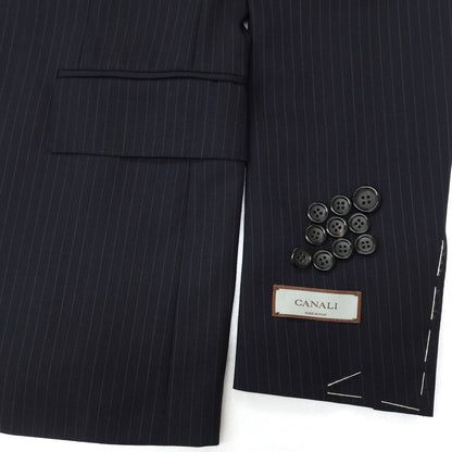 【新品】カナーリ CANALI ウール ピンストライプ 3B 3つボタンスーツ ダークネイビーxネイビーブルー【サイズ50】【 状態ランクN 】【 メンズ 】