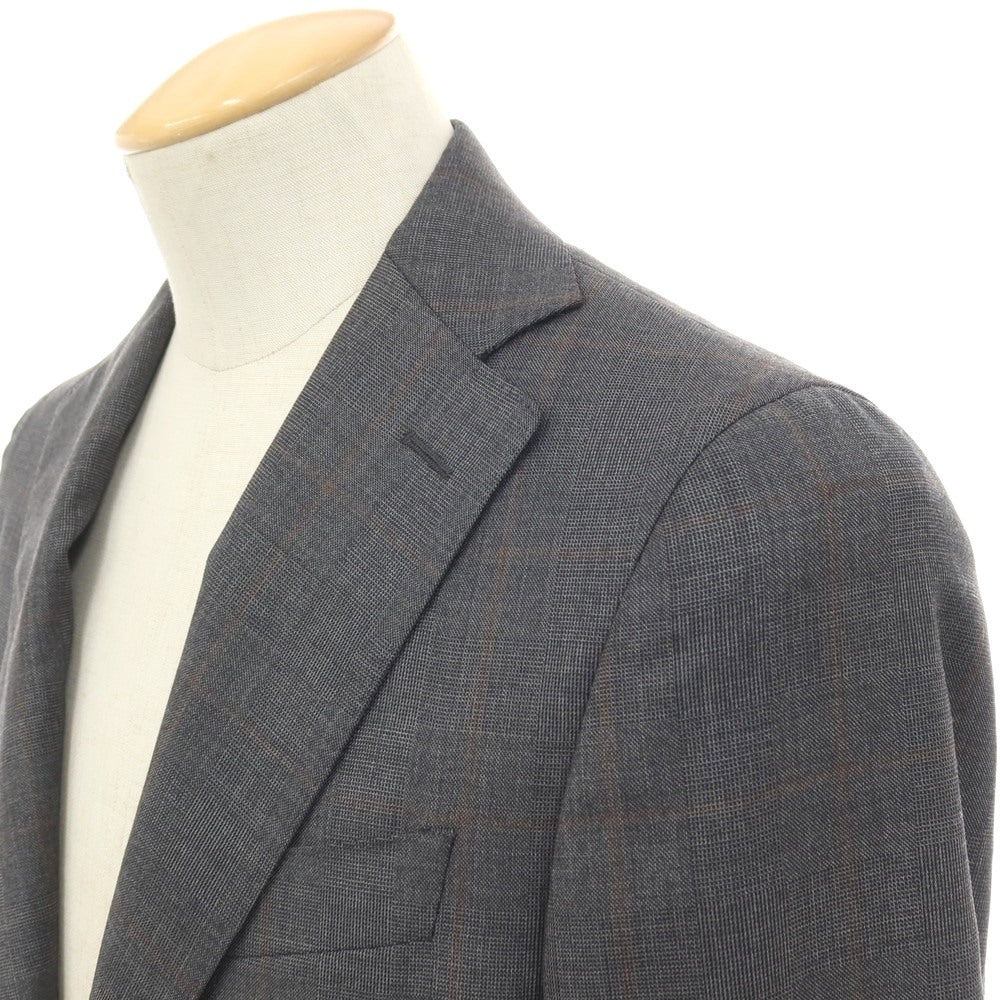 【新品】カナーリ CANALI ウール チェック 3B 3つボタンスーツ グレーxブラウン【サイズ44】【 状態ランクN 】【 メンズ 】