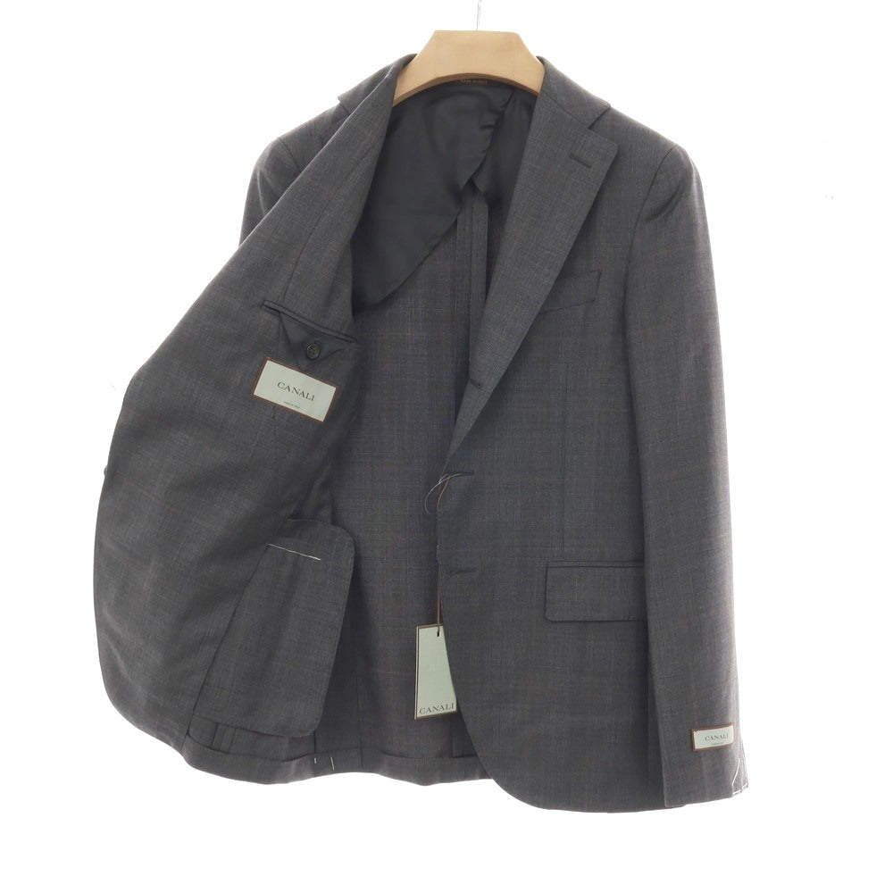 【新品】カナーリ CANALI ウール チェック 3B 3つボタンスーツ グレーxブラウン【サイズ44】【 状態ランクN 】【 メンズ 】