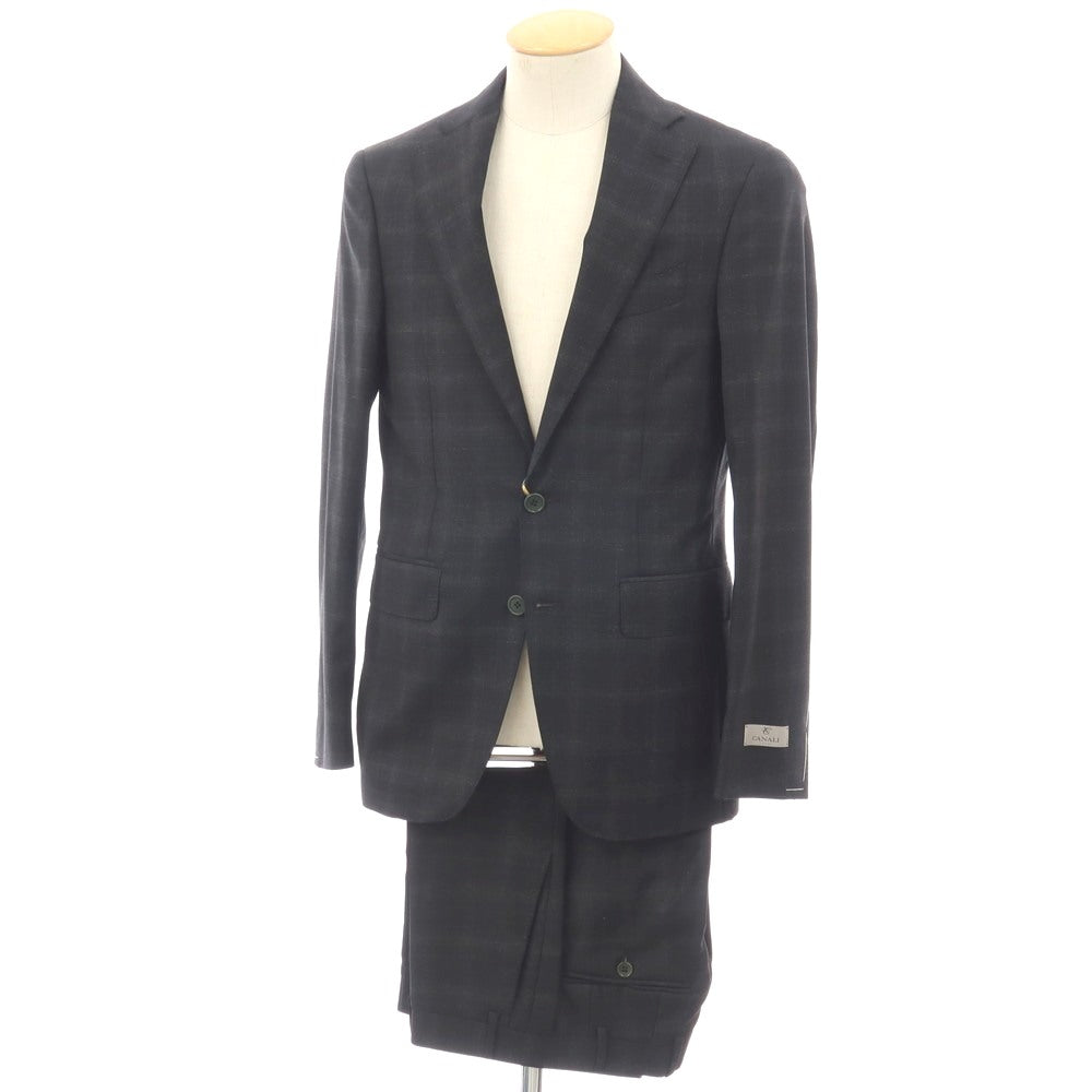 【新品】カナーリ CANALI ウール チェック 2つボタンスーツ グレーブラック【サイズ44】【 状態ランクN 】【 メンズ 】