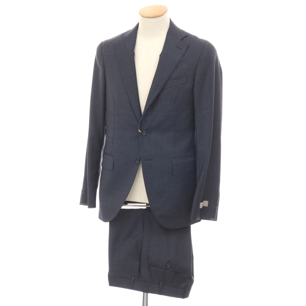 【中古】カナーリ CANALI ウール チェック 3つボタンスーツ ネイビーxブラウン【サイズ44】【 状態ランクA 】【 メンズ 】