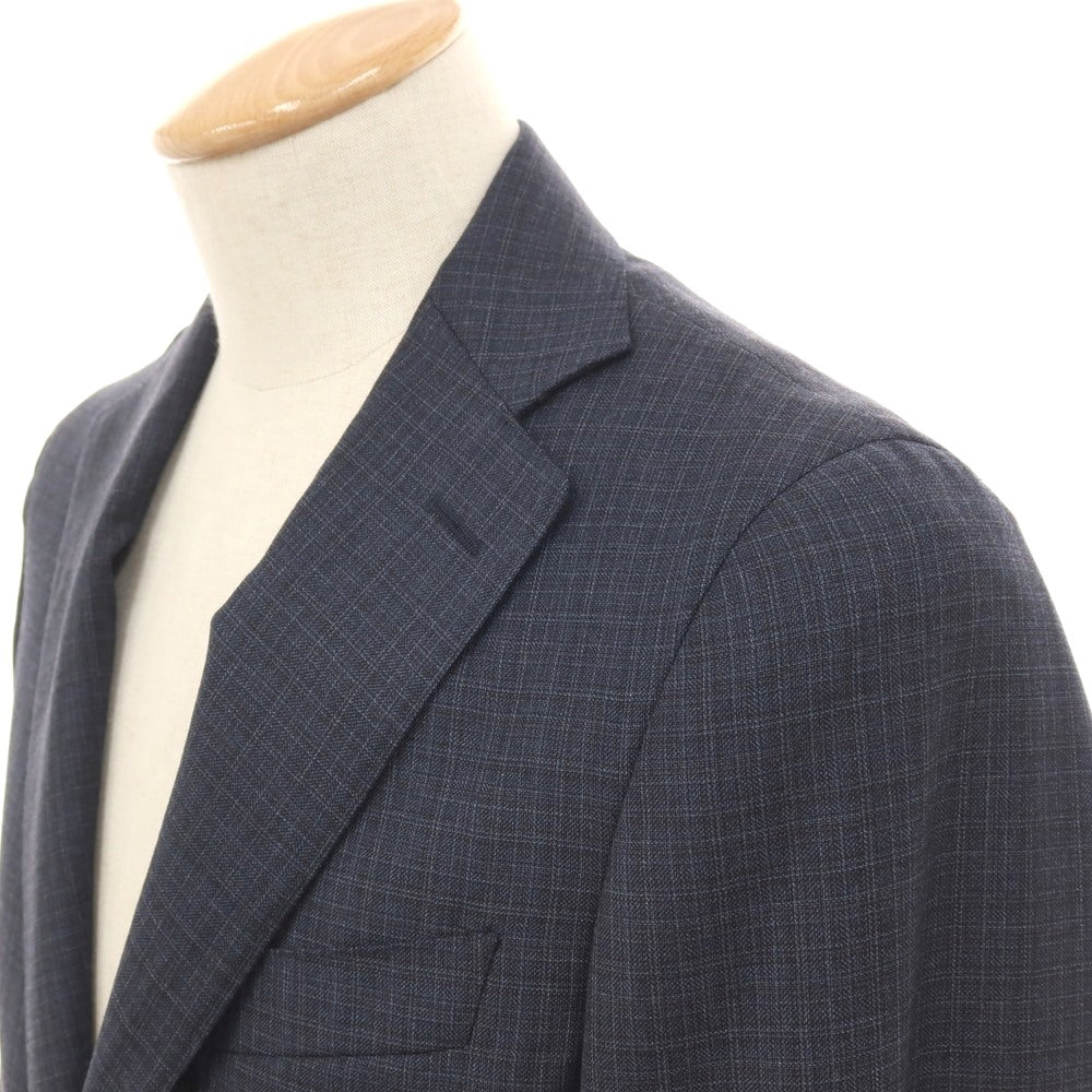【中古】カナーリ CANALI ウール チェック 3つボタンスーツ ネイビーxブラウン【サイズ44】【 状態ランクA 】【 メンズ 】