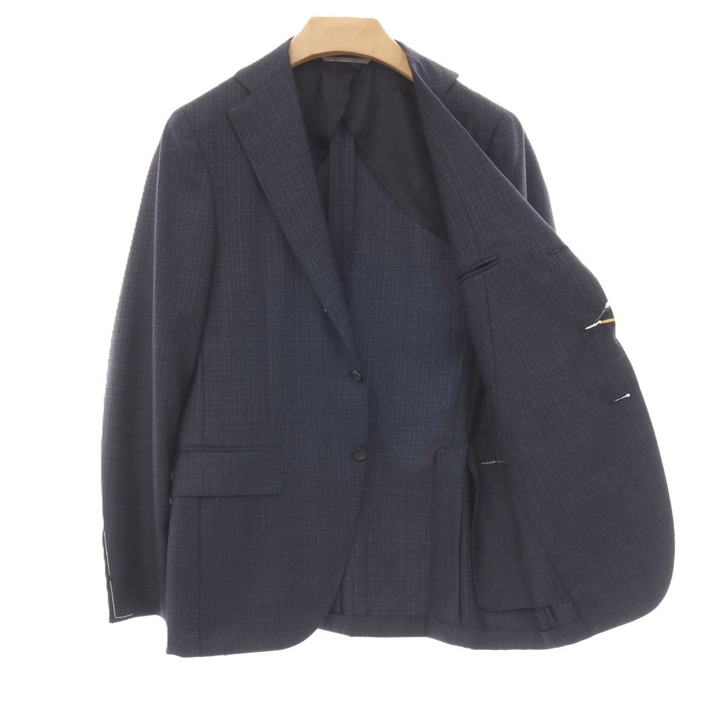 【中古】カナーリ CANALI ウール チェック 3つボタンスーツ ネイビーxブラウン【サイズ44】【 状態ランクA 】【 メンズ 】