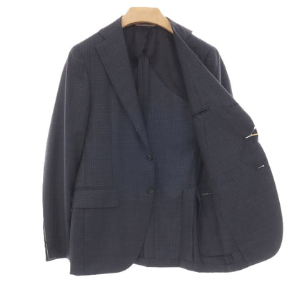 【中古】カナーリ CANALI ウール チェック 3つボタンスーツ ネイビーxブラウン【サイズ44】【 状態ランクA 】【 メンズ 】