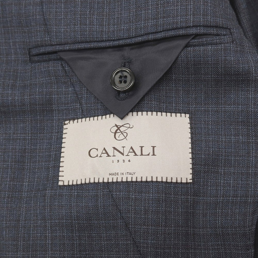 【中古】カナーリ CANALI ウール チェック 3つボタンスーツ ネイビーxブラウン【サイズ44】【 状態ランクA 】【 メンズ 】