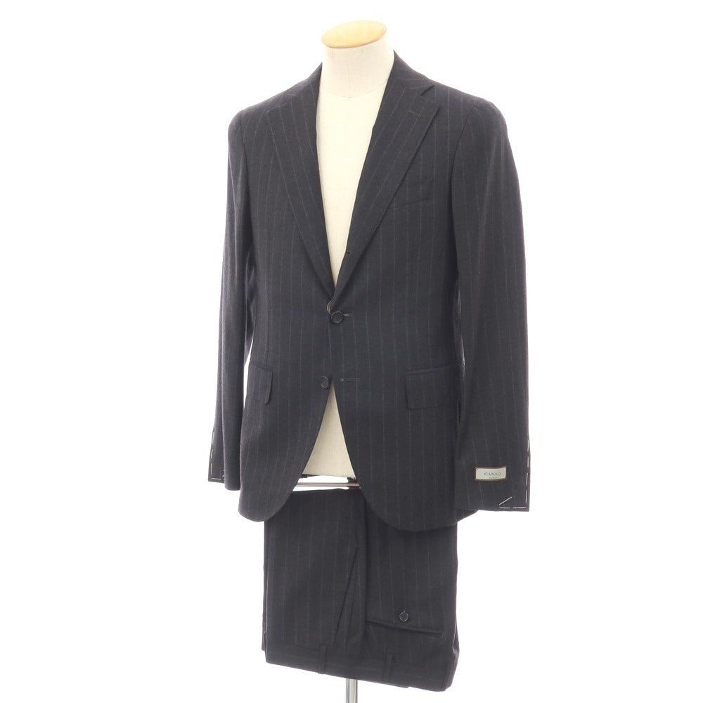 【新品】カナーリ CANALI ウールポリウレタン ストライプ 3つボタンスーツ グレーxライトグレー【サイズ44】【 状態ランクN 】【 メンズ 】