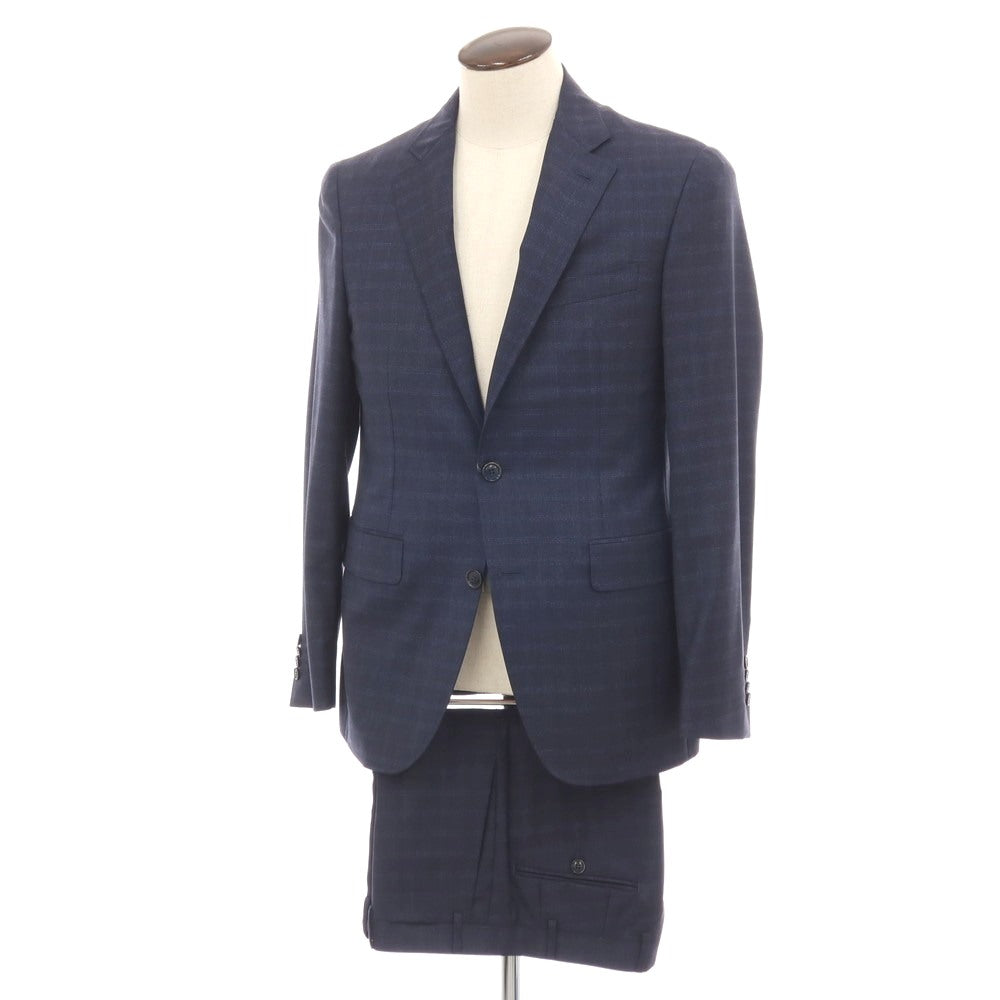 【新品】カナーリ CANALI Kei ウール チェック 2つボタンスーツ ネイビーxブルー【サイズ50】【 状態ランクN 】【 メンズ 】