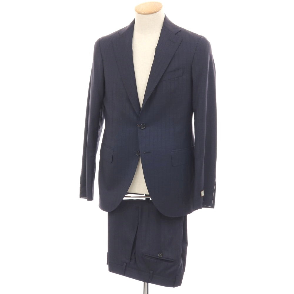 【新品】カナーリ CANALI ウール ストライプ 3つボタンスーツ ネイビーxブラック【サイズ44】【 状態ランクN 】【 メンズ 】