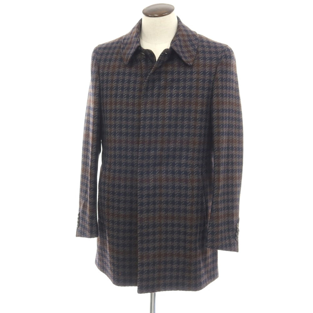 【新品】カナーリ CANALI Kei ウールカシミヤ チェック ステンカラーコート グレーxネイビー【サイズ50】【 状態ランクN 】【 メンズ 】