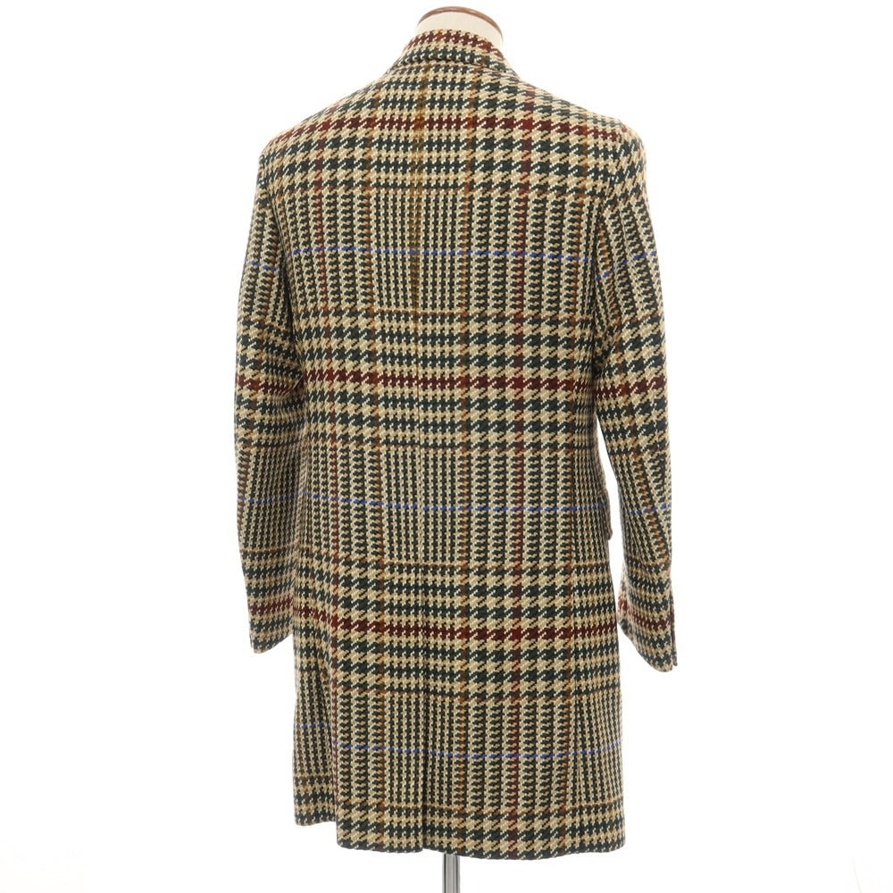 【新品】カナーリ CANALI ウールカシミヤ チェック ダブルブレストコート ベージュxグリーン【サイズ46】【 状態ランクN 】【 メンズ 】