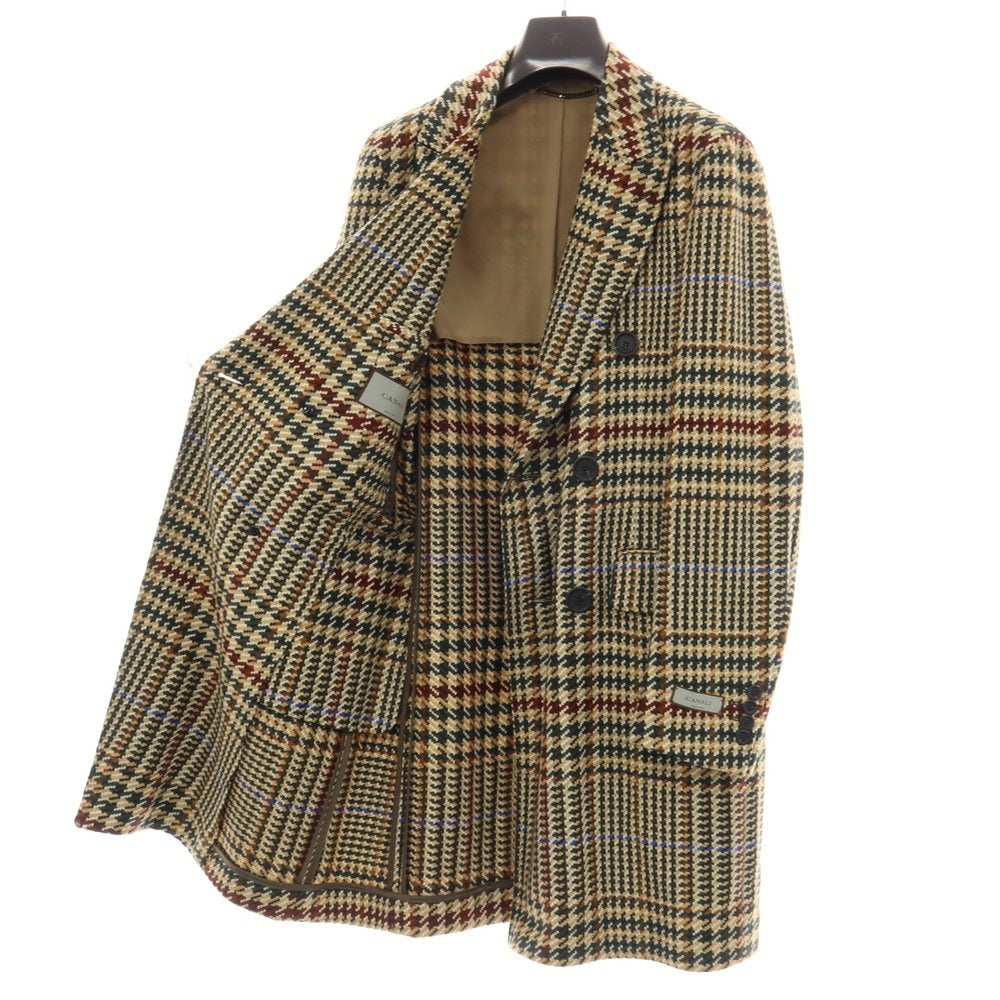 【新品】カナーリ CANALI ウールカシミヤ チェック ダブルブレストコート ベージュxグリーン【サイズ46】【 状態ランクN 】【 メンズ 】