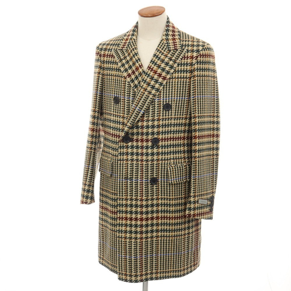 【新品】カナーリ CANALI ウールカシミヤ チェック ダブルブレストコート ベージュxグリーン【サイズ48】【 状態ランクN 】【 メンズ 】