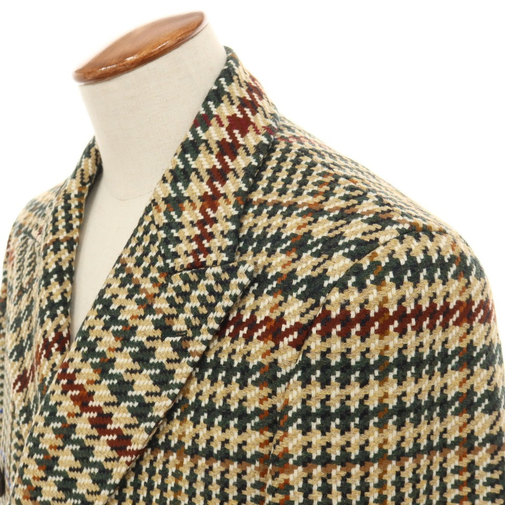 【新品】カナーリ CANALI ウールカシミヤ チェック ダブルブレストコート ベージュxグリーン【サイズ48】【 状態ランクN 】【 メンズ 】