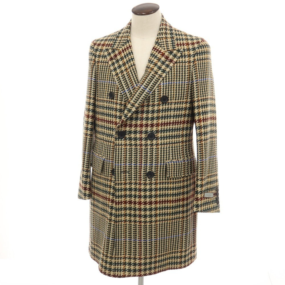 【新品】カナーリ CANALI ウールカシミヤ チェック ダブルブレストコート ベージュxグリーン【サイズ50】【 状態ランクN 】【 メンズ 】