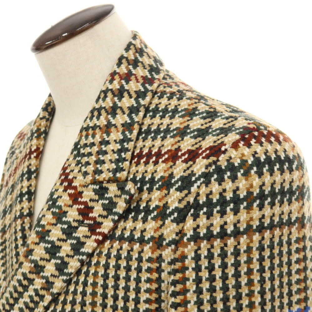 【新品】カナーリ CANALI ウールカシミヤ チェック ダブルブレストコート ベージュxグリーン【サイズ50】【 状態ランクN 】【 メンズ 】