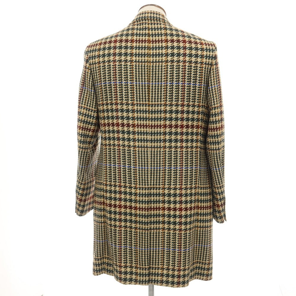 【新品】カナーリ CANALI ウールカシミヤ チェック ダブルブレストコート ベージュxグリーン【サイズ50】【 状態ランクN 】【 メンズ 】